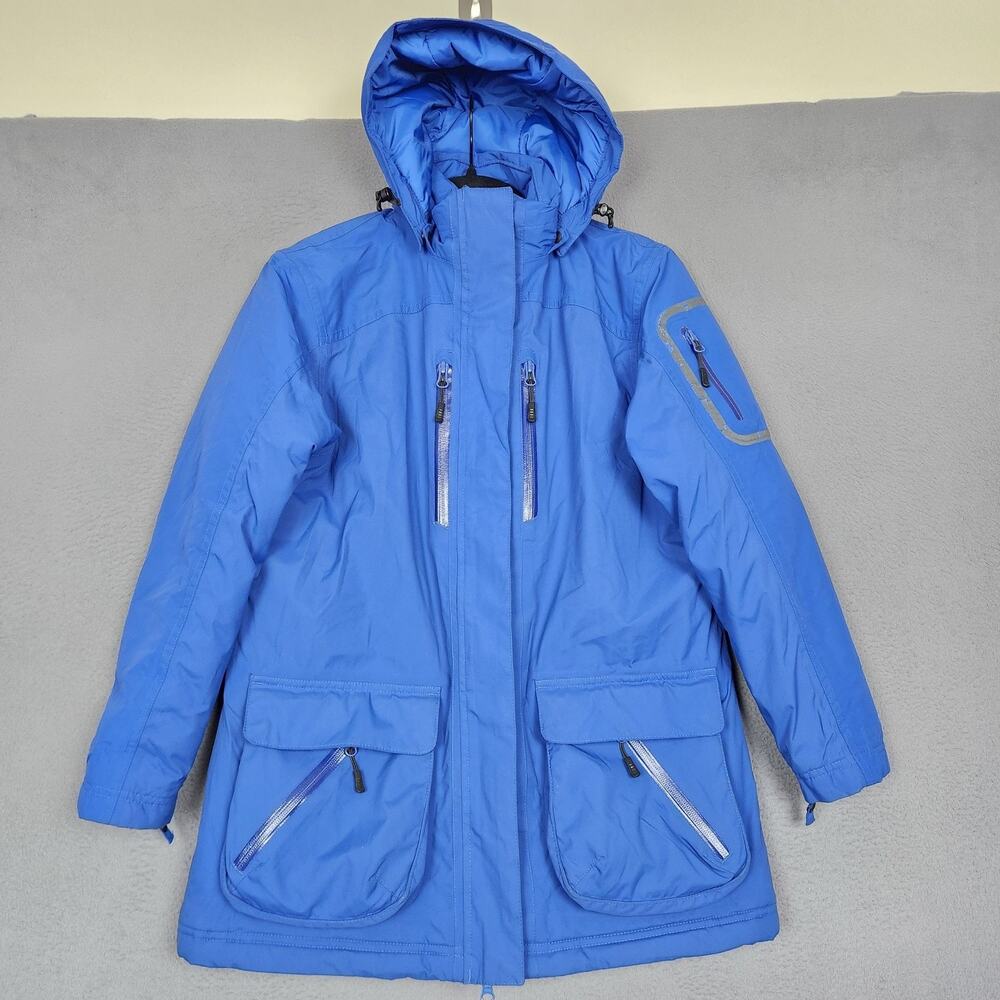 Lands End Parka Coat Womens XS Blue Hooded PrimaLoft Insulated Winter Pockets